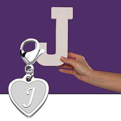 FAADBUK Initial Letter A-Z Alphabet Heart Charms for Jewelry Bracelet Keychain Necklace Initial Stainless steel Clasp Clip on Charm - color: intial J