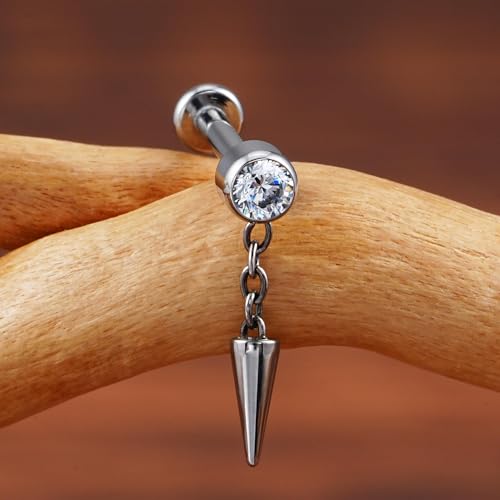 1PC ASTM F136 Titanium Mini Threadless Flat Back Stud 18G 6mm 8mm for Conch Helix Flat Tragus Labret - color: Dangle Cone - Tit
