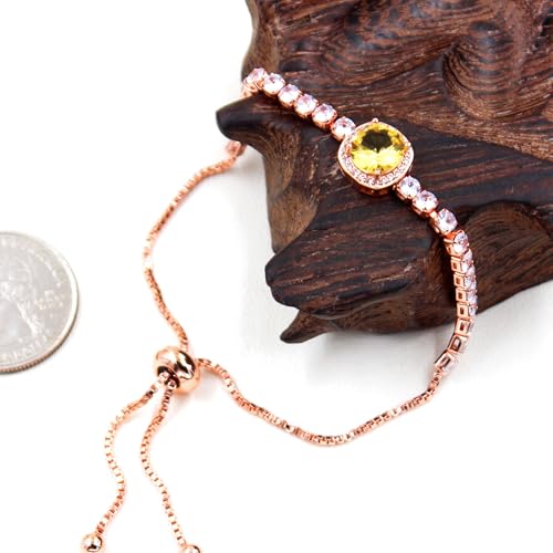 Sparkling CZ Tennis Bracelets for Women, Birthstone Slider Bolo Bracelets Trendy Birthday Valentine's Day Jewelry for Women Lady - color: Yellow