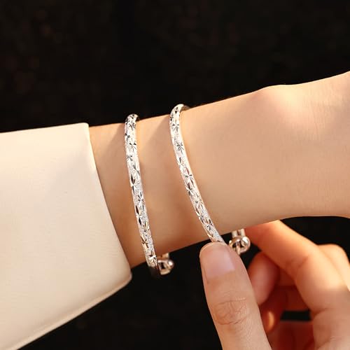 925 Sterling Silver Bracelet Plated Cuff Bangle Bracelet Fashionable Multi-layer Cross Wire Bangle Bracelet Open Adjustable Wide Cuff Bracelet for Teen Girls Fashion Jewelry - color: 05