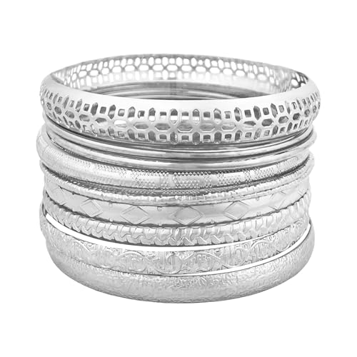 YBMYCM 10Pcs Gold-plated Bangle Bracelet Set for Women Multi Layer Stackable Wide Bangles Indian Chunky Bangle Bracelets Ethnic Glossy Textured Bracelets Wedding Outfit Jewelry - style: B-S