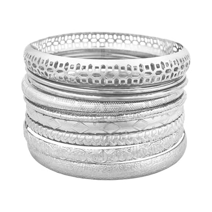 YBMYCM 10Pcs Gold-plated Bangle Bracelet Set for Women Multi Layer Stackable Wide Bangles Indian Chunky Bangle Bracelets Ethnic Glossy Textured Bracelets Wedding Outfit Jewelry - style: B-S