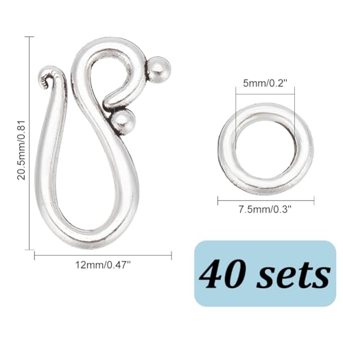 PH PandaHall 40 Sets S Ring Toggle Clasps Tibetan Silver S Hook Rings Jewelry Clasps Ring Clasp Connectors Jewelry Findings for Necklace Bracelet Making and DIY Crafts