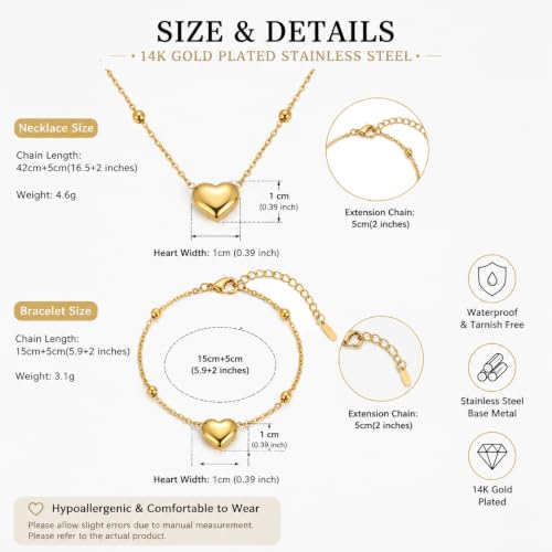14K Gold Plated Crystal Jewelry set Cubic Zirconia Dainty Choker Necklace Earrings Stud Gold Necklaces for Women - color: Heart design