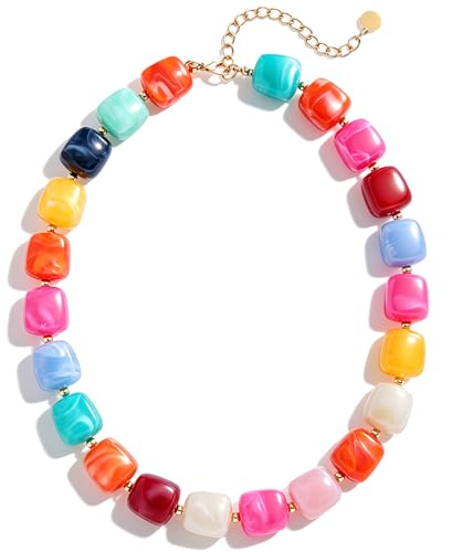 Chunky Beaded Necklace for Women Boho Statement Choker Necklace Trendy Resin Beads Summer Beach Jewelry Gifts