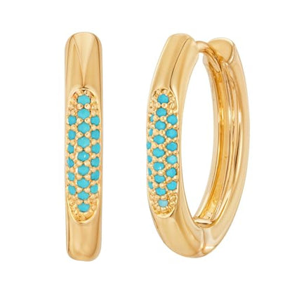 DREMMY STUDIOS Gold Dainty Huggie Hoop Earrings 18K Gold Plated Exquisite Open Tassel Dangle Charm Drop Sleeper Geometric Cross Coin Star Heart White CZ Simple Hypoallergenic Earrings for Women - color: Turquiose Hoops