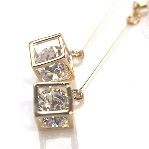 Drop Cubic Zirconia Invisible Clip On Earrings for Women Not Pierced Gold Teardrop Sqaure CZ Crystal Dangle Gold Silver Comfortable Clip On Earrings Bridal Wedding Prom - color: Cube Gold