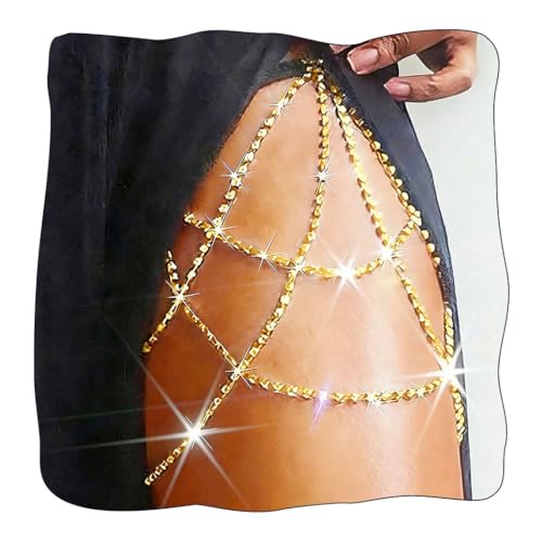 REETAN Thigh Garter Belt Rhinestone Leg Chain for Women - style: Style B-Gold