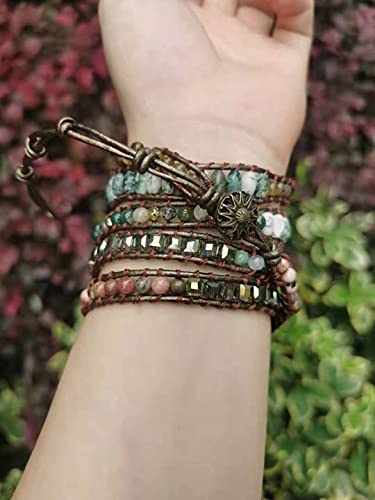 Women Wrap Bracelet Boho Natural Jasper Crystal Stone Beads Strand Bracelets - color: Style 10-Labradorite