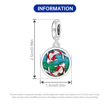 925 Sterling Silver Charms Bead for Bracelets Necklaces, Star Moon Crescent Sun Solar Pendent, Blue Ocean Starfish Shells Turtle Crab Starry Sea Cute Jewelry Birthday Gifts for Women Men - style: Koi fish charms