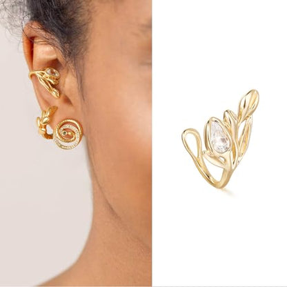 Women Ear Cuff Earring Gold Non Pierced Ear Cartilage Clip on Wrap Hoop 14K Gold Filled Tiny Boho Beach Simple Minimalist Delicate Handmade Hypoallergenic Jewelry Gift-Sold as Single/Pair - style: Tulip Flower