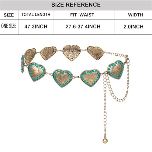 ILuvatar Western Metal Concho Belt for Women Cowgirl Waist Chain for Women Dress Pants Adjustable - color: Gold-s54