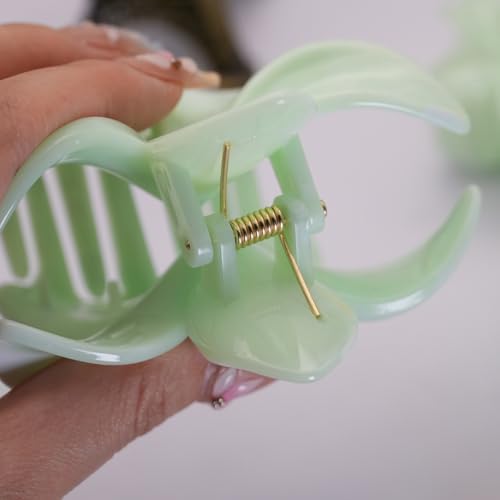 Flower Hair Clips for Women Claw Clips Summer Beaches Fashion Hair Accessories Light Cyan Plumeria with Marble Design Barrettes Hold Hair in Place for Thick Thin Hair(3Pcs: 1 Large 2 Small) - color: Light Cyan