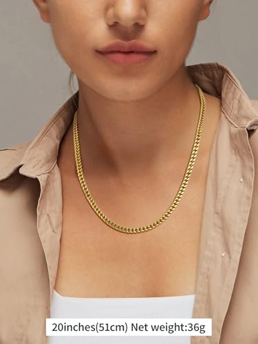FindChic Cuban Link Chain Necklace for Women Men, Silver/Gold Plated Stainless Steel Solid Miami Curb Chain Hip Hop Punk Statement Jewelry, 5/12/14mm Width, 16/18/20 Inch Length, with Gift Box - color: 02. 5mm-Gold, size: 20inches