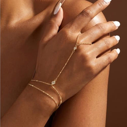 14K Gold Hand Chain Ring Bracelet-SM - style: Dual Chain