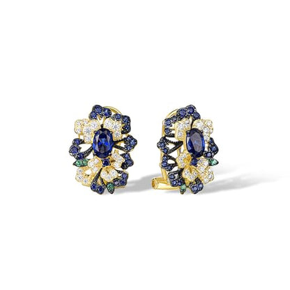 Santuzza Sterling Silver Gemstone Flower Earrings for Women - color: [A]Peony-Blue & Yellow