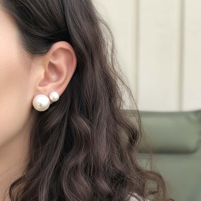 24 Pairs Pearl Earring Set, Faux Pearl Stud Earrings Round Ball Pearls Stud Earring Lightweight Pearls Earrings for Women Daily Wear Wedding Birthday, 4 Mixed Sizes (White + Beige)