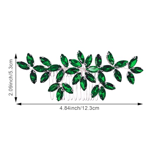 Green Wedding Crystal Hair Comb Elegant Bridal Wedding Hair Piece Teardrop Crystal Rhinestone Hair Accessories for Women Prom Party Photography - color: Green