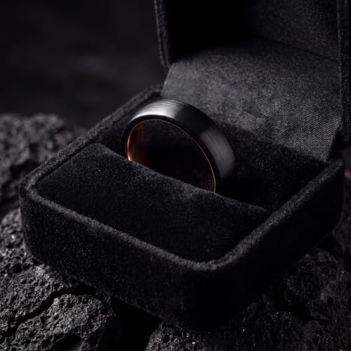 Tungsten Wedding Band Ring 10mm 8mm 6mm 4mm for Men Women 18k Rose Gold Plated Dome Black Grey Brushed Polished - color: 1 Rose Gold Black Tungsten