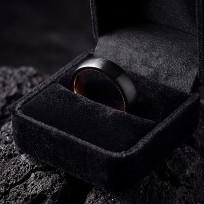Tungsten Wedding Band Ring 10mm 8mm 6mm 4mm for Men Women 18k Rose Gold Plated Dome Black Grey Brushed Polished - color: 1 Rose Gold Black Tungsten