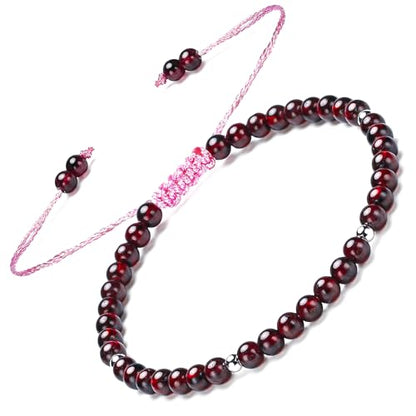 Natural Stone&925 Sterling Silver/18K Gold Anklet,│4MM│9-12 in│, Hand Woven, Adjustable Size - color: Garnet&925 Sterling Silver-3.5MM