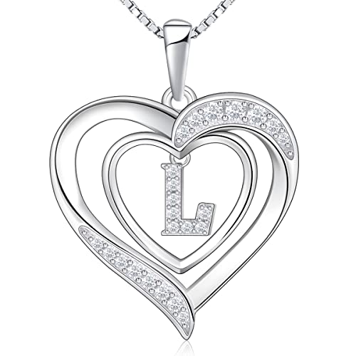 RIVIKO Heart Initial Necklace for Women, 925 Sterling Silver Letter Pendant,Personalized Charm Alphabet Jewelry Valentines Mother's Day Anniversary Christmas Birthday Gifts for Women Her Mom Wife - color: Letter-L