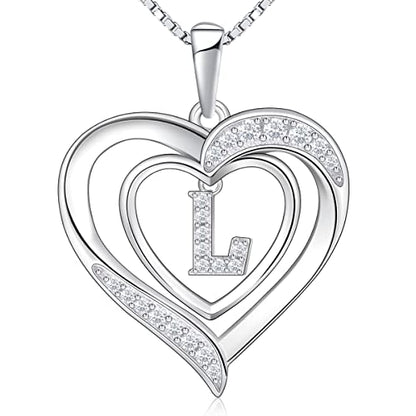 RIVIKO Heart Initial Necklace for Women, 925 Sterling Silver Letter Pendant,Personalized Charm Alphabet Jewelry Valentines Mother's Day Anniversary Christmas Birthday Gifts for Women Her Mom Wife - color: Letter-L