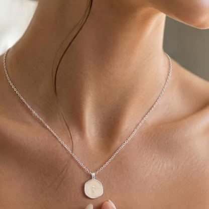14K Gold/Silver Plated Cross Necklace for Women White Enamel Pendant | Unique Brass Irregular Disc Cross, Dainty Minimalist Faith Jewelry for Everyday Wear, Comes in a Beautiful Box - style: silver style2