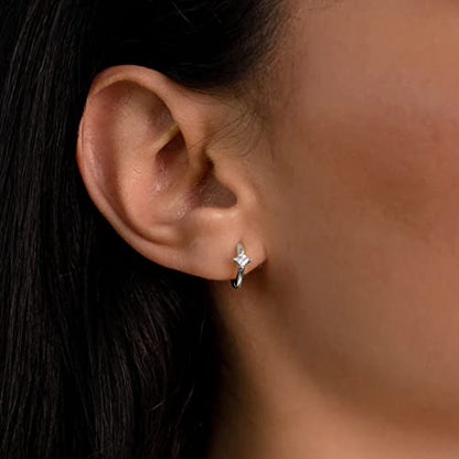 Me&Hz Gold Huggie Earrings Small Huggie Hoop Earrings for Women 14K Gold Plated Hypoallergenic Cubic Zirconia Huggies Mini Silver Hoop Earring for Women - color: Diamond,Silver