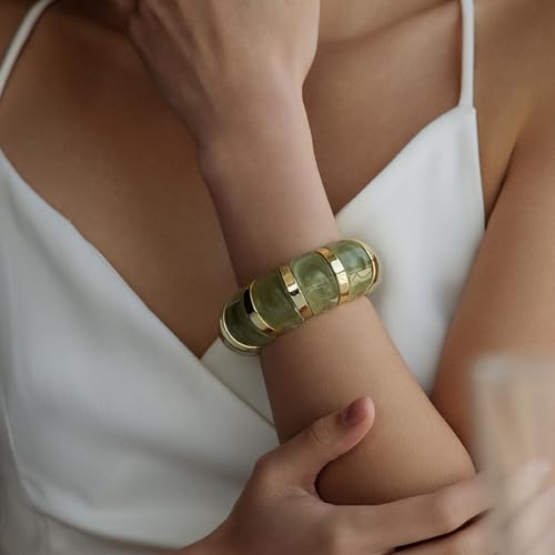 YBMYCM Acrylic Chunky Bangles Bracelets for Women Resin Gold-plated Stackable Stretch Bracelet Wide Wristbands Gift Jewelry - color: Emerald green
