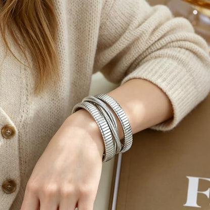 Gold Cuff Bracelets for Women, Chunky Gold Bracelet Trendy Open Gold Statement Bangle 18K Plated Punk Hip Hop Adjustable Women's Cuff Bracelets Valentine's and Birthday Gifts - color: Silver
