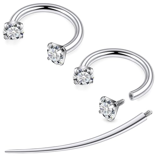 F136 Titanium 20/18/16/14g 8/10/12mm 10 Colors CZ Horseshoe Nose Ear Septum Lip Rings Piercings Jewelry Cartilage Tragus Helix Daith Earrings for Women Men - color: White CZ, size: 14g*10mm*4mm