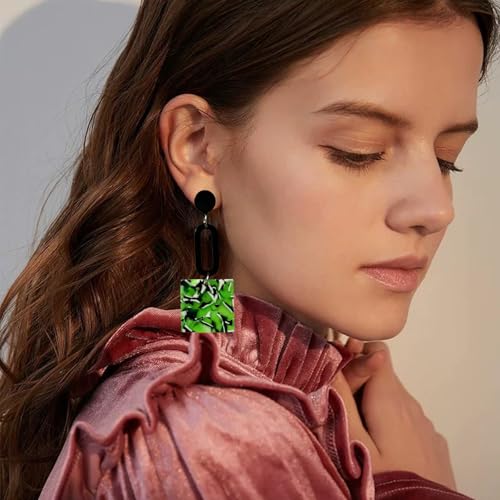 Retro Trendy Acrylic Multicolor Mottled Geometric Drop Earrings | Statement Dangle Jewelry for Women - color: green
