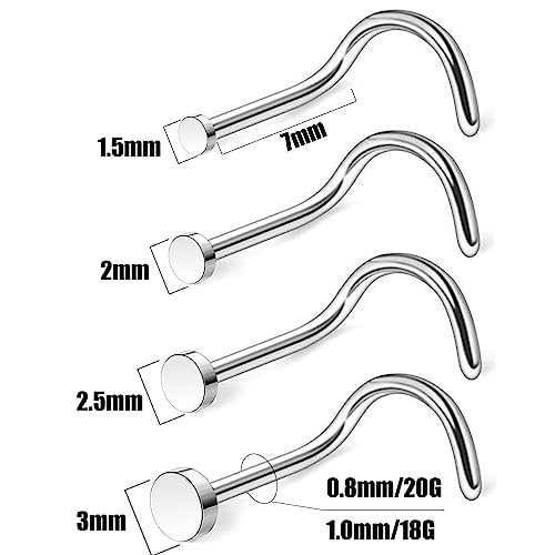 4pcs Grade 23 Titanium Nose Studs 20G/18G Flat/CZ Tiny Nose Rings Hypoallergenic G23 Nostril Piercing Jewelry for Women Men 1.5mm 2mm 2.5mm 3mm Flat Nose Bone Straight/Screws/L Shaped - color: 4pcs Screws Flat(1.5mm 2mm 2.5mm 3mm)