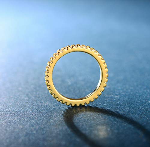 MDFUN 14K Gold Plated Full Eternity Band Ring for Women Round Cut Cubic Zirconia Stackable Wedding Band Anniversary Promise Ring - color: gold plated, size: 5