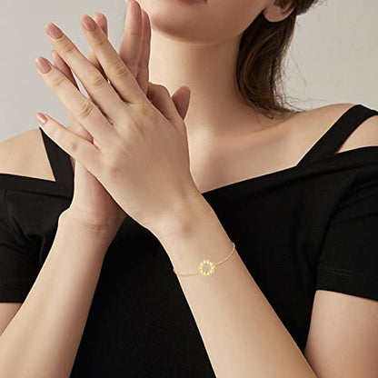 KECHO 14k Yellow Gold Sunflower Jewelry for Women, Fine Gold You are My Sunshine Jewelry Gifts for Her - style: Sunflower Bracelet