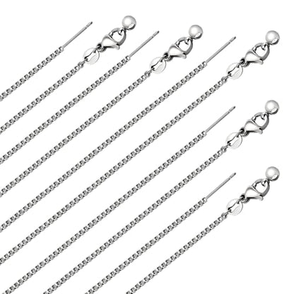 10 Pack Stainless Steel Dainty Box Chain Bulk 20Inch 1.1mm Adjustable Charm Necklace Chains With Rubber Stopper for Jewelry Making - color: Silver Box