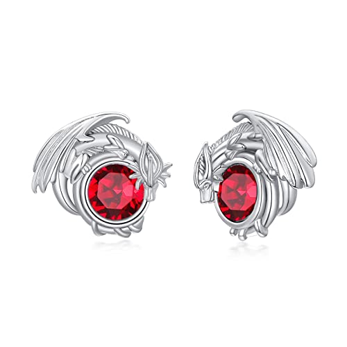 Dragon Earrings Sterling Silver Stud Hypoallergenic Birthstone Crystal Dragon Earrings for Women - color: 07-Jul