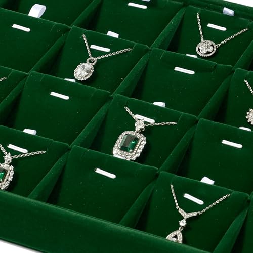 24-Slot Velvet Necklace Pendant & Bracelet Display Tray Green | For Necklace Pendant & Bracelet Storage, Large Capacity, For Home & Retail - size: 24 Slot