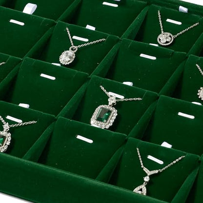 24-Slot Velvet Necklace Pendant & Bracelet Display Tray Green | For Necklace Pendant & Bracelet Storage, Large Capacity, For Home & Retail - size: 24 Slot