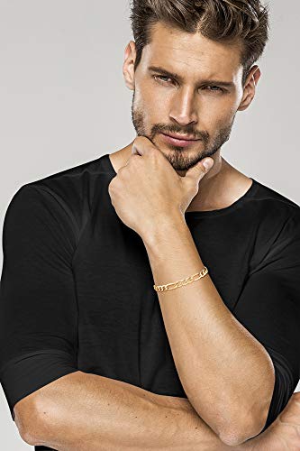 Miabella 18K Gold Plated 925 Sterling Silver Italian 7mm Solid Diamond-Cut Figaro Link Chain Bracelet for Men 925 Made in Italy - style: Length 9.0 Inches (XX-Large)