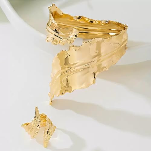 Gold Jewelry Sets for Women Bangle Ring Set Chunky Bangle Bracelet And Ring Statement Jewelry Set for Women - style: Gold-D