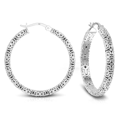 LeCalla Byzantine Earrings for Women | 925 Sterling Silver Byzantine Earrings | Antique Oxidized Click-Top Round Thick Hoop Earrings for Women - style: Bali Style Byzantine