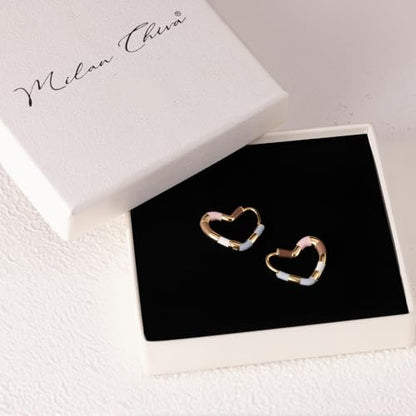 Milan Chiva 14K Gold Plated Small Huggie Dangle Earrings | Lightweight Trendy Heart Dainty Jewelry Hypoallergenic Chunky Gold Hoops Earrings Jewelry Mothers Day Gift for Women - color: F-Colorfull Heart