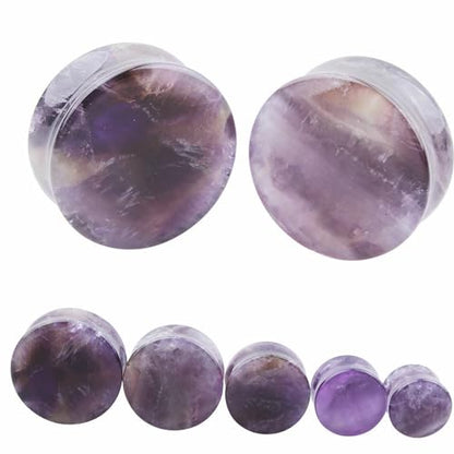 2 Pcs Amethyst Organic Stone Ear Gauges Earrings Plugs Jewelry 5mm(4g) - size: 19mm(3/4")