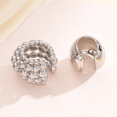 Gold Ear Cuff for Women Non-Piercing Earrings Clip-On Cartilage Earring Gold Plated Beaded Ear Cuff Climber Non-Pierced Wrap Around Earring for Cartilage Dainty Fake Piercings Earings
