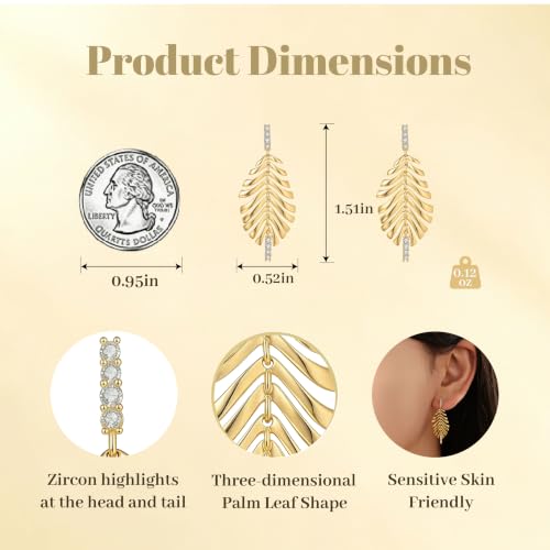 Sylph 14K 18K Gold Plated Chandelier Earrings for Women, Long Tassel Earring Huggie, Silver Leaf Dangle Drop Earrings, Dainty Bohemian Jewelry Gifts for Wedding Everyday Wear - color: D-Lightweight Feather Earrings Gold Plated