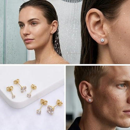 6/12 Pairs Silver Gold Stud Earrings Set for Women Men Cubic Zirconia 316L | Hypoallergenic, 14K Gold Plated Surgical Stainless Steel, 2 3 4 5 6 7 mm CZ Jewelry, Lightweight, Multiple Piercing - color: Sliver/6 Pair