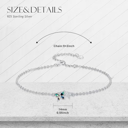 925 Sterling Silver Anklet Foot Bracelet with Crystal from Austria, Anklet Jewelry Gifts for Women 11 Inch Adjustable - style: Abalone Butterfly