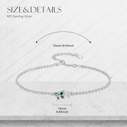 925 Sterling Silver Anklet Foot Bracelet with Crystal from Austria, Anklet Jewelry Gifts for Women 11 Inch Adjustable - style: Abalone Butterfly